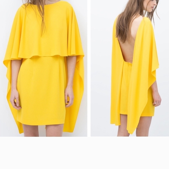 Zara Dresses & Skirts - Zara Yellow Backless Cape Dress